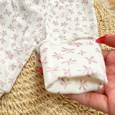 CONJ. DE MALHA 3 PEÇAS - Cachorrinha com Flores - Off White e Lilás